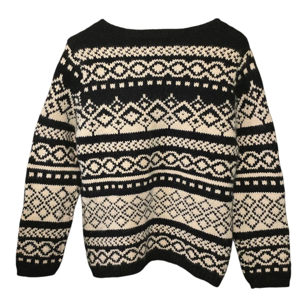 Vintage Eddie Bauer Mens Sweater L Blk Ivy Fair Isle Nordic Wool Angora Gorpcore